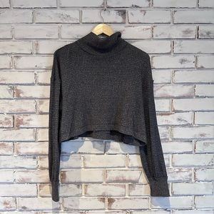 Free People gray waffle mock neck crop top size medium